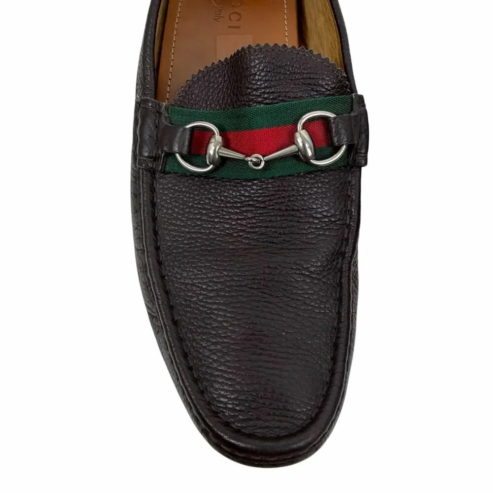 Gucci Horsebit Web Leather Driver Loafer Slip On Brown Size 10/ 10.5